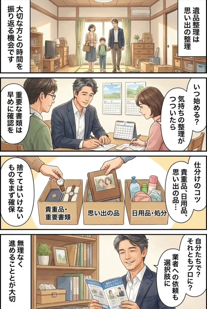 遺品整理の進め方ガイド｜いつから・費用・業者・捨ててはいけないものまで4