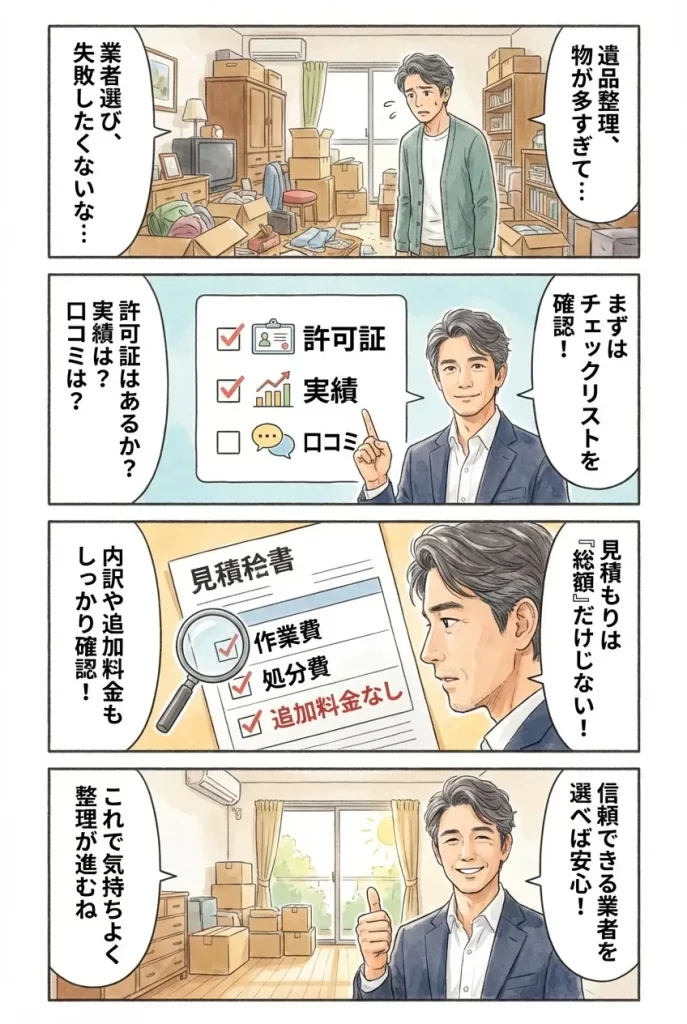 遺品整理業者の選び方｜失敗しないチェックリストと見積もりの確認ポイント4