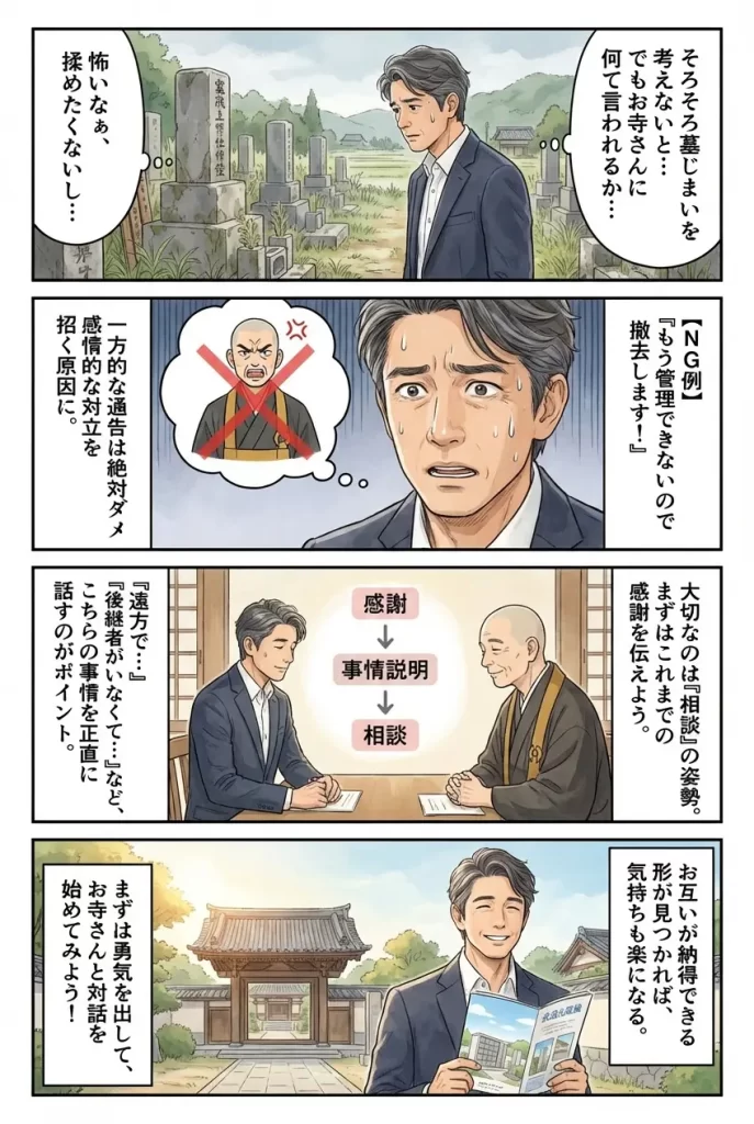 墓じまいでお寺が怖い｜揉めない切り出し方・言い方テンプレとNG例4