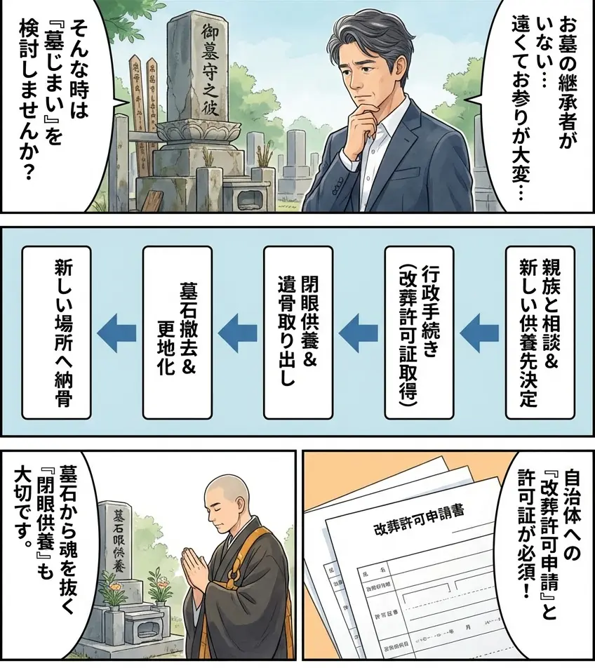 墓じまいの流れと供養方法｜改葬許可・閉眼供養・費用の全体像を整理